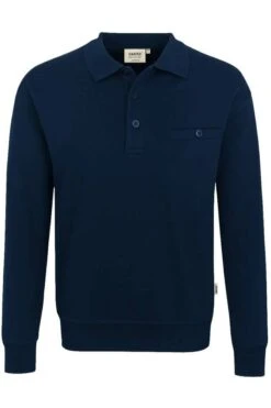 HAKRO 457 Comfort Fit Longsleeve Poloshirt Nachtblau, Einfarbig