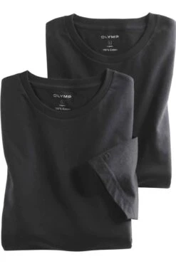 OLYMP Modern Fit T-Shirt Rundhals Doppelpack Schwarz,Einfarbig