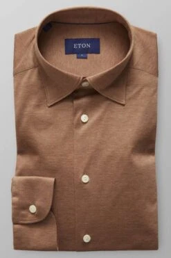 ETON Slim Fit Jerseyhemd Hellbraun, Einfarbig