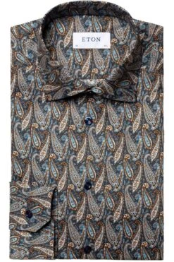 ETON Slim Fit Hemd Dunkelblau, Paisley