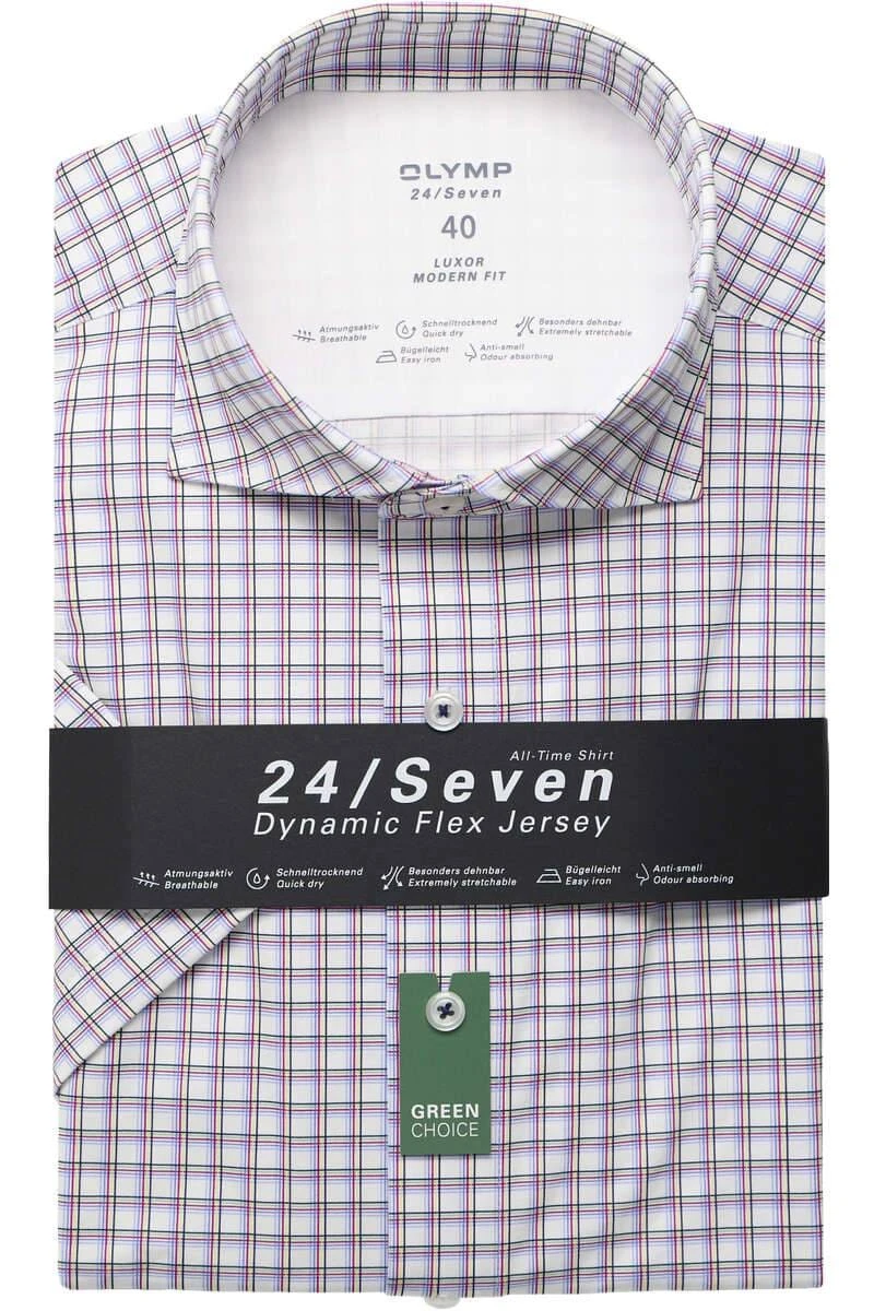 OLYMP Luxor 24/Seven Modern Fit Jerseyhemd Fuchsia/weiss, Kariert 3 OLYMP Luxor 24/Seven Modern Fit Jerseyhemd Fuchsia/weiss, Kariert