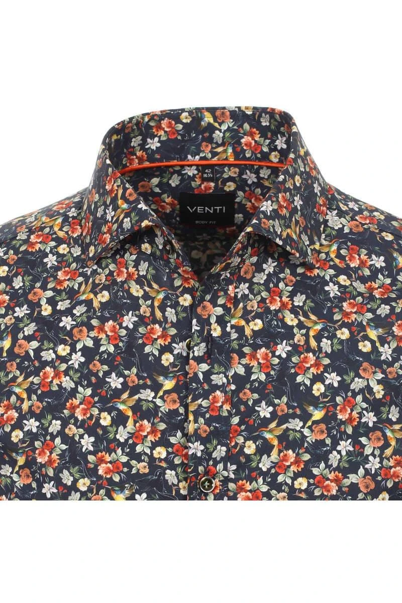 Venti Body Fit Hemd Navy/grün, Blumen 4 Venti Body Fit Hemd Navy/grün, Blumen – Bild 2