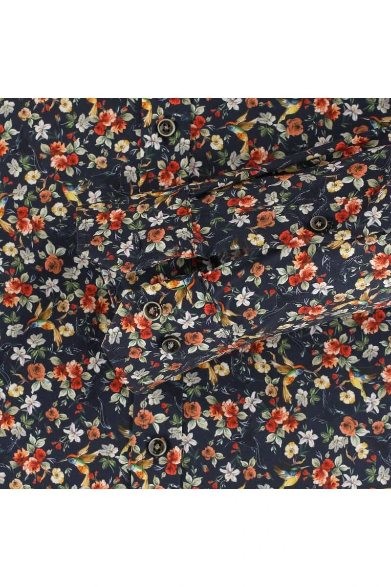 Venti Body Fit Hemd Navy/grün, Blumen 5 Venti Body Fit Hemd Navy/grün, Blumen – Bild 3