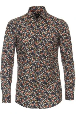 Venti Body Fit Hemd Navy/grün, Blumen