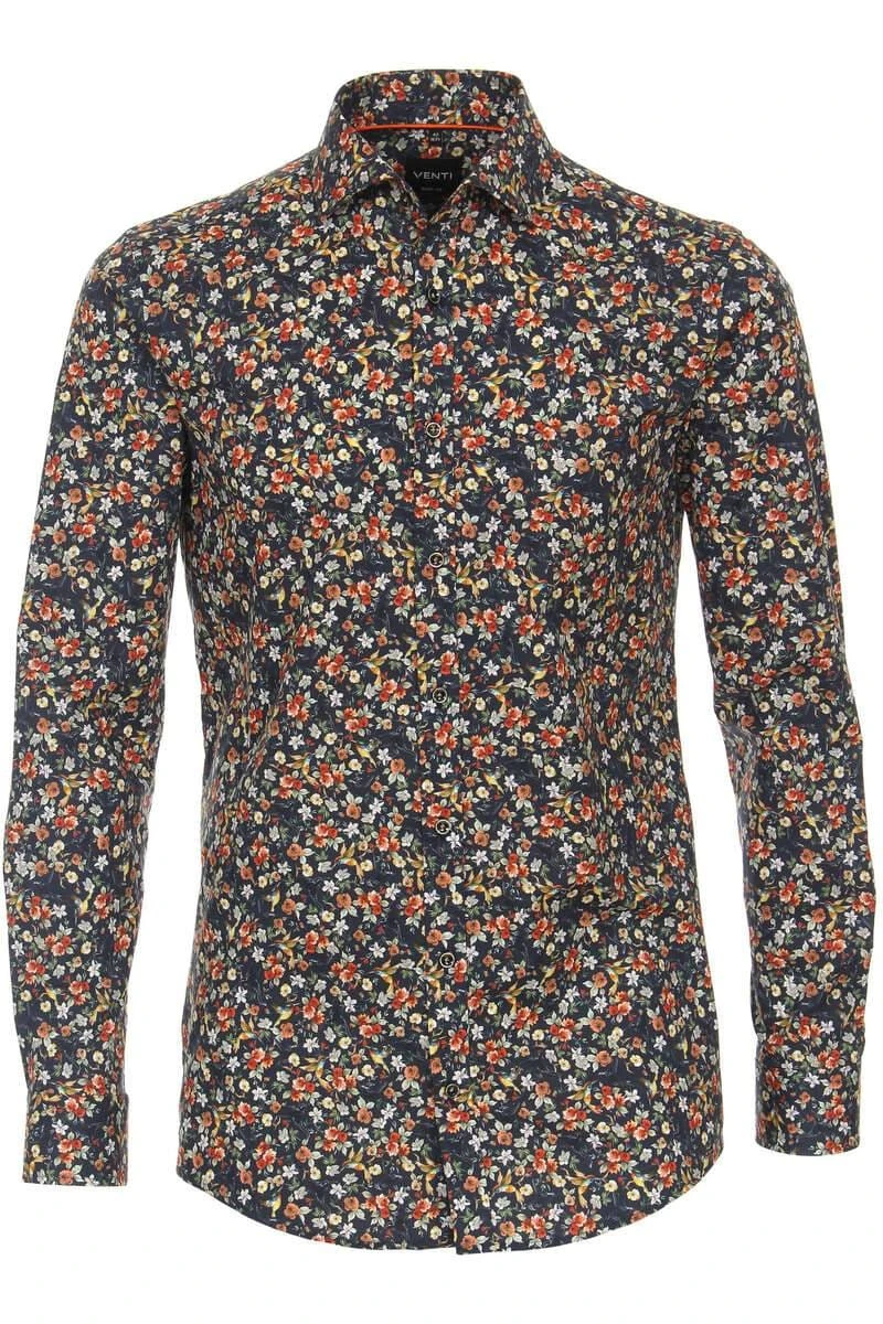 Venti Body Fit Hemd Navy/grün, Blumen 3 Venti Body Fit Hemd Navy/grün, Blumen
