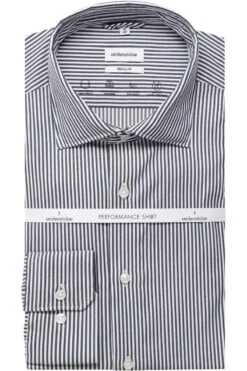 Seidensticker Performance Regular Fit Hemd Dunkelblau, Gestreift