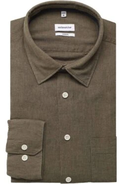 Seidensticker Casual Regular Fit Leinenhemd Dunkelgrün, Einfarbig