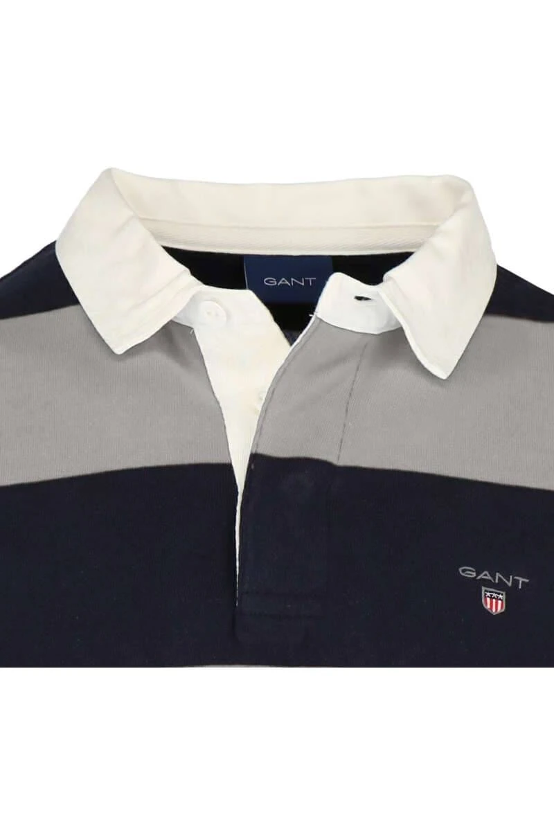 GANT Regular Fit Longsleeve Poloshirt Grau/blau, Querstreifen 4 GANT Regular Fit Longsleeve Poloshirt Grau/blau, Querstreifen – Bild 2