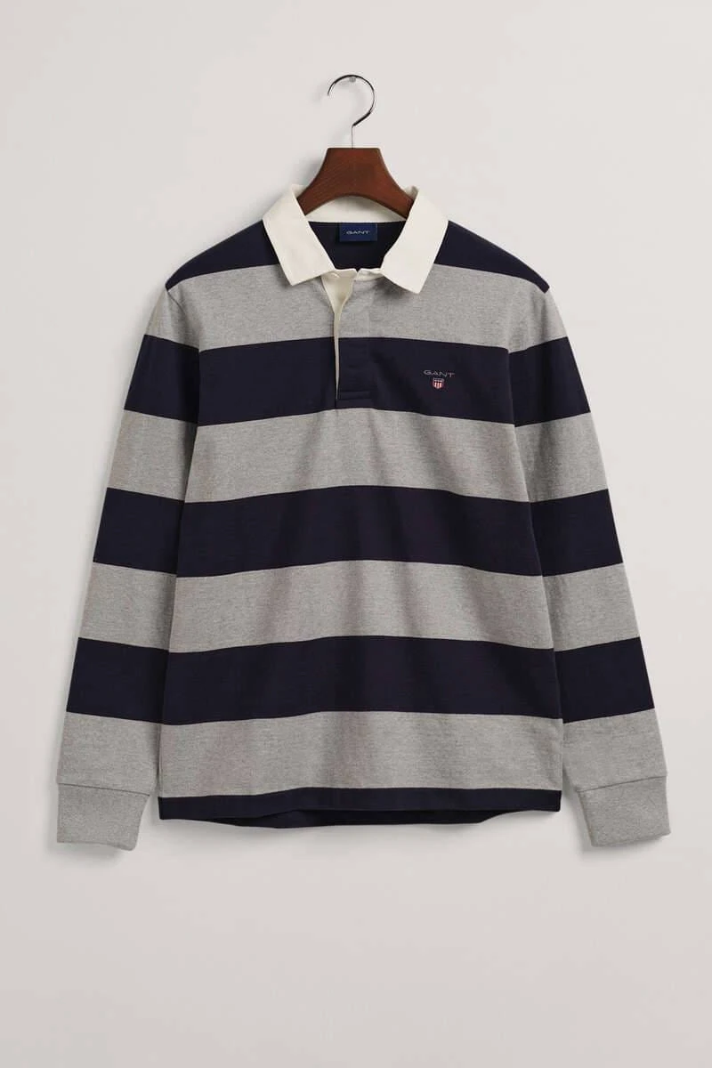GANT Regular Fit Longsleeve Poloshirt Grau/blau, Querstreifen 6 GANT Regular Fit Longsleeve Poloshirt Grau/blau, Querstreifen – Bild 4