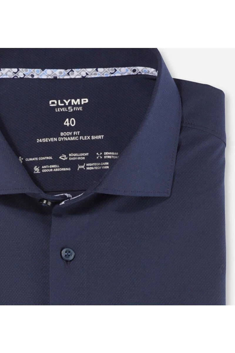 OLYMP Level Five 24/Seven Dynamic Flex Body Fit Hemd Marine, Einfarbig 4 OLYMP Level Five 24/Seven Dynamic Flex Body Fit Hemd Marine, Einfarbig – Bild 2