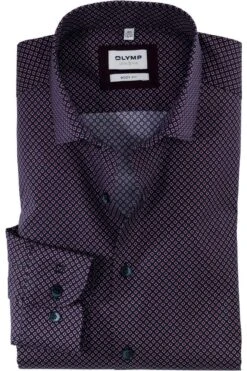 OLYMP Level Five Body Fit Hemd Rot/blau, Gemustert
