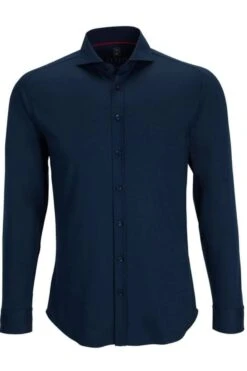 Desoto Slim Fit Jerseyhemd Navy, Einfarbig