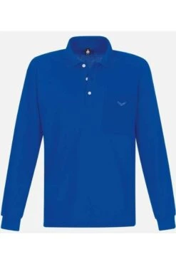 TRIGEMA Comfort Fit Longsleeve Poloshirt Blau, Einfarbig