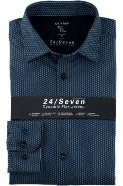 OLYMP No. Six Super Slim Jerseyhemd Marine/weiss/bleu, Gemustert