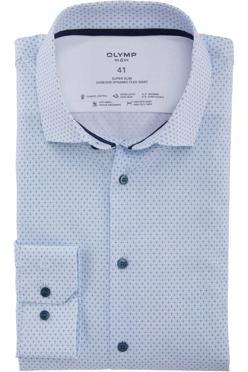 OLYMP No. Six 24/Seven Dynamic Flex Super Slim Hemd Weiss/blau, Gemustert 3 OLYMP No. Six 24/Seven Dynamic Flex Super Slim Hemd Weiss/blau, Gemustert