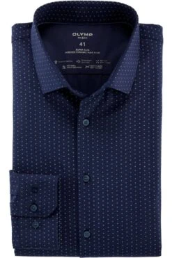OLYMP No. Six 24/Seven Dynamic Flex Super Slim Hemd Marine/bleu, Gemustert