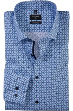 OLYMP No. Six Super Slim Hemd Bleu, Gemustert
