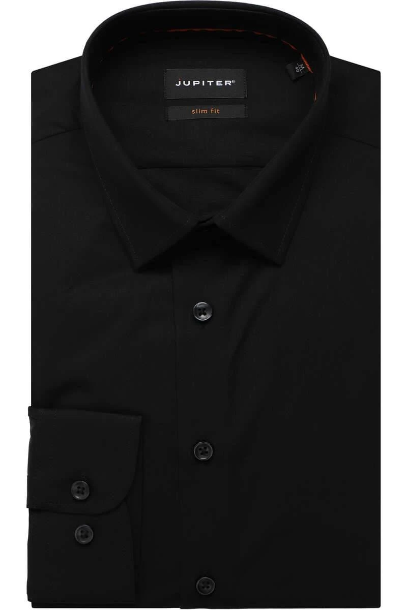 Jupiter Slim Fit Hemd Schwarz, Einfarbig 3 Jupiter Slim Fit Hemd Schwarz, Einfarbig