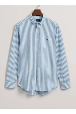 GANT Regular Fit Leinenhemd Blau, Einfarbig