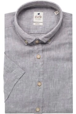 Pure Casual Fit Leinenhemd Grau, Einfarbig
