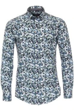 Casa Moda Casual Casual Fit Hemd Blau/grün/weiss, Blumen