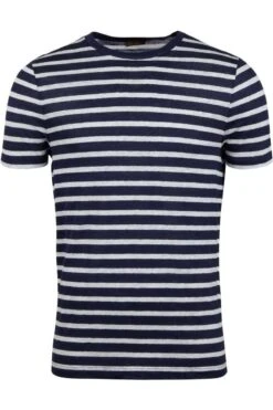 Stenströms Slimline T-Shirt Rundhals Off-white/navy,Gestreift