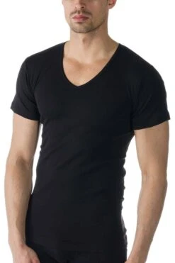 Mey Casual CottonRegular Fit T-Shirt V-Ausschnitt Schwarz,Einfarbig