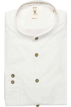 Pure Slim Fit Trachtenhemd Weiss, Einfarbig