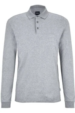 Hugo Boss BOSS Pado Regular Fit Longsleeve Poloshirt Silber, Einfarbig