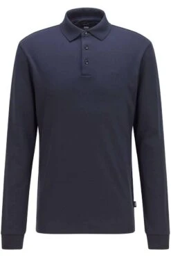 Hugo Boss BOSS Regular Fit Longsleeve Poloshirt Dunkelblau, Einfarbig