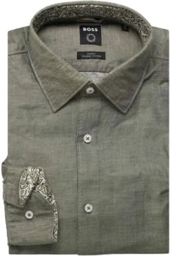 Hugo Boss BOSS Slim Fit Leinenhemd Grün, Einfarbig