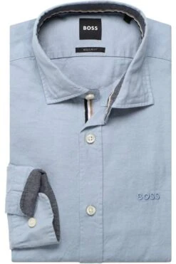 Hugo Boss BOSS Leo Regular Fit Hemd Hellblau, Einfarbig