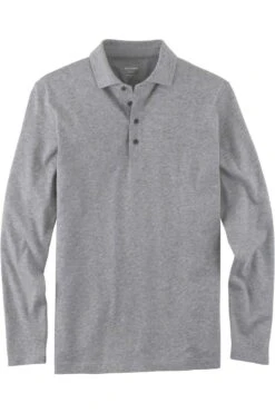 OLYMP Casual Modern Fit Longsleeve Poloshirt Mittelgrau, Einfarbig