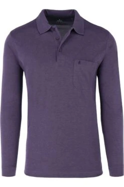 RAGMAN Regular Fit Longsleeve Poloshirt Lila, Einfarbig