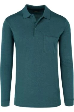 RAGMAN Regular Fit Longsleeve Poloshirt Dunkelgrün, Einfarbig
