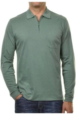RAGMAN Modern Fit Longsleeve Poloshirt Schilf, Einfarbig