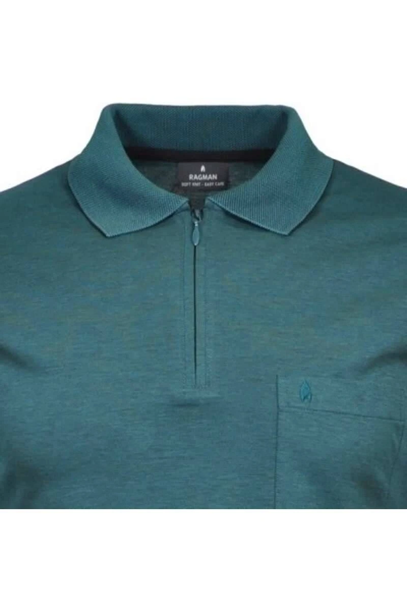 RAGMAN Modern Fit Longsleeve Poloshirt Dunkelgrün, Einfarbig 4 RAGMAN Modern Fit Longsleeve Poloshirt Dunkelgrün, Einfarbig – Bild 2