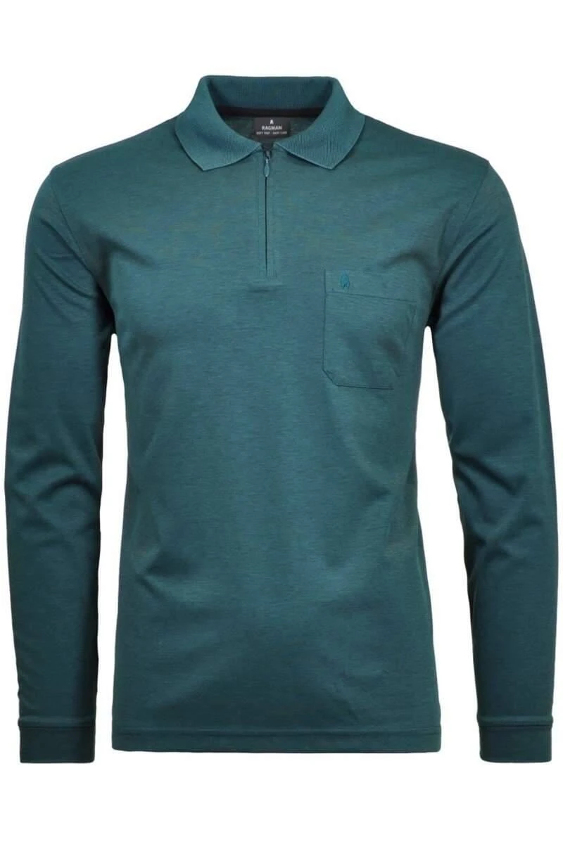 RAGMAN Modern Fit Longsleeve Poloshirt Dunkelgrün, Einfarbig 3 RAGMAN Modern Fit Longsleeve Poloshirt Dunkelgrün, Einfarbig