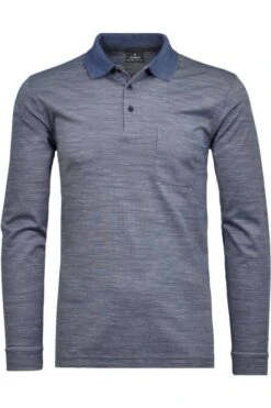 RAGMAN Modern Fit Longsleeve Poloshirt Marine, Einfarbig