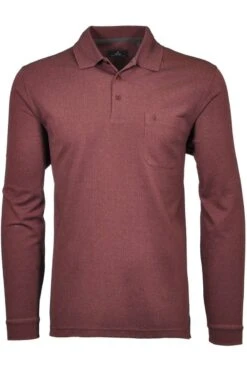 RAGMAN Regular Fit Longsleeve Poloshirt Bordeaux, Einfarbig