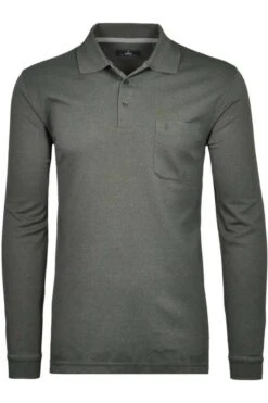 RAGMAN Modern Fit Longsleeve Poloshirt Grau, Meliert