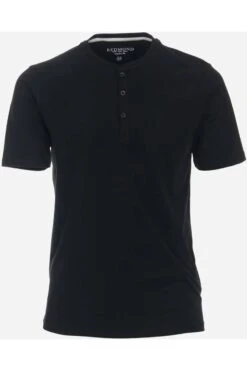 Redmond CasualRegular Fit T-Shirt Henleykragen Schwarz,Einfarbig