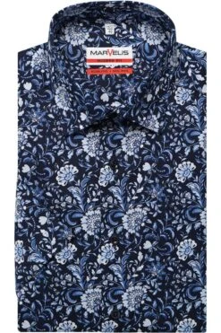 Marvelis Modern Fit Hemd Marine/weiss, Blumen