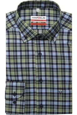 Marvelis Modern Fit Hemd Oliv, Kariert