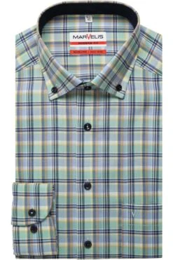 Marvelis Modern Fit Hemd Blau/grün/weiss, Kariert
