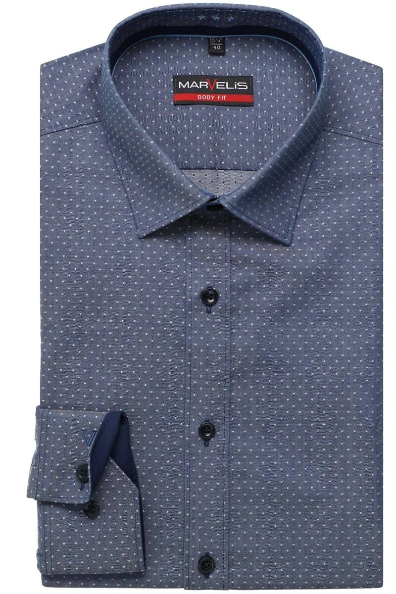 Marvelis Body Fit Hemd Marine, Gepunktet 3 Marvelis Body Fit Hemd Marine, Gepunktet