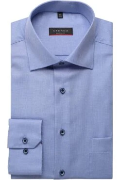 ETERNA Modern Fit Hemd Blau, Strukturiert