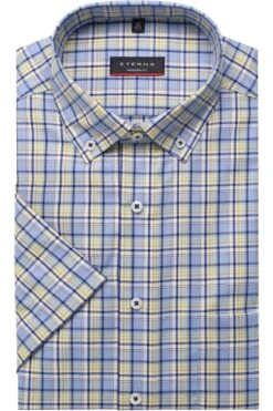 ETERNA Modern Fit Hemd Mittelblau, Kariert