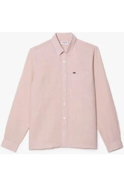 Lacoste Regular Fit Leinenhemd Pink, Einfarbig