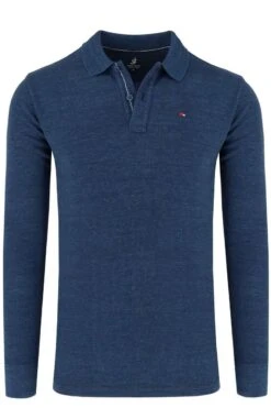 Jupiter Modern Fit Longsleeve Poloshirt Dunkelblau, Einfarbig